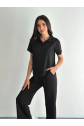 Osy Modal Yumuşak Dokulu Kumaş Kısa Kollu Yakalı T-shirt Pantalon Ikili Takım- Siyah