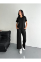 Osy Modal Yumuşak Dokulu Kumaş Kısa Kollu Yakalı T-shirt Pantalon Ikili Takım- Siyah