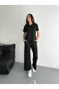 Osy Modal Yumuşak Dokulu Kumaş Kısa Kollu Yakalı T-shirt Pantalon Ikili Takım- Siyah