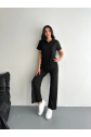 Osy Modal Yumuşak Dokulu Kumaş Kısa Kollu Yakalı T-shirt Pantalon Ikili Takım- Siyah