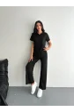 Osy Modal Yumuşak Dokulu Kumaş Kısa Kollu Yakalı T-shirt Pantalon Ikili Takım- Siyah
