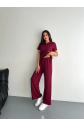 Osy Modal Yumuşak Dokulu Kumaş Kısa Kollu Yakalı T-shirt Pantalon Ikili Takım- Bordo
