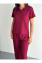 Osy Modal Yumuşak Dokulu Kumaş Kısa Kollu Yakalı T-shirt Pantalon Ikili Takım- Bordo