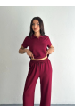 Osy Modal Yumuşak Dokulu Kumaş Kısa Kollu Yakalı T-shirt Pantalon Ikili Takım- Bordo