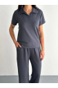 Osy Modal Yumuşak Dokulu Kumaş Kısa Kollu Yakalı T-shirt Pantalon Ikili Takım- Antrasit
