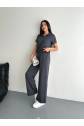Osy Modal Yumuşak Dokulu Kumaş Kısa Kollu Yakalı T-shirt Pantalon Ikili Takım- Antrasit