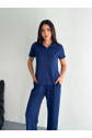 Osy Modal Yumuşak Dokulu Kumaş Kısa Kollu Yakalı T-shirt Pantalon Ikili Takım- Lacivert
