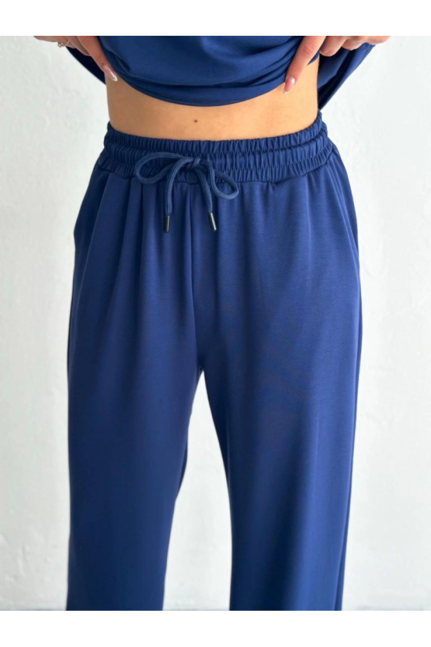 Osy Modal Yumuşak Dokulu Kumaş Kısa Kollu Yakalı T-shirt Pantalon Ikili Takım- Lacivert