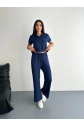 Osy Modal Yumuşak Dokulu Kumaş Kısa Kollu Yakalı T-shirt Pantalon Ikili Takım- Lacivert