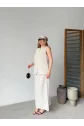 Keten Kolsuz Hırka Etek Ikili Takım- Beyaz