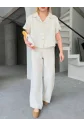 Keten Kısa Kollu Gömlek Pantolon Ikili Takım - Beyaz