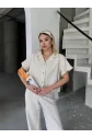 Keten Kısa Kollu Gömlek Pantolon Ikili Takım - Beyaz