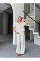 Keten Kısa Kollu Gömlek Pantolon Ikili Takım - Beyaz