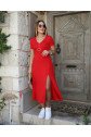 Kadın Kısa Kollu V Yaka Maxi Boy Elbise 124 Cm