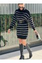 Kadın Uzun Kollu Degaje Yaka çizgili Sonya Iplik Mini Boy Triko Elbise (kemersiz)