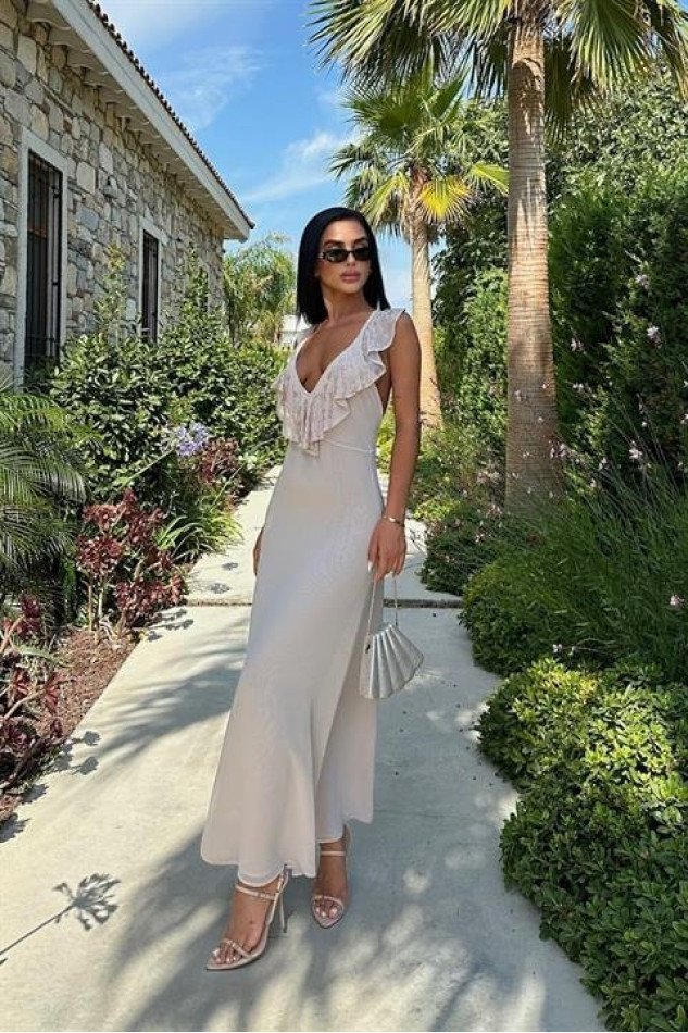 Emaline Sırt Dekolteli Şifon Elbise 2465-08