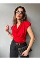 Kadın V Yaka Vatka Detay Kolsuz Dökümlü Bluz