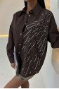 Ay Figürlü Taş İşlemeli Poplin Gömlek 3440
