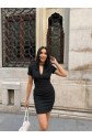 POLO YAKA YAKA KEMER DETAYLI KALEM ELBİSE - Siyah