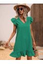 Kadın Balon Kollu Eteği Fırfırlı Pamuk-Polyester Kumaş Elbise