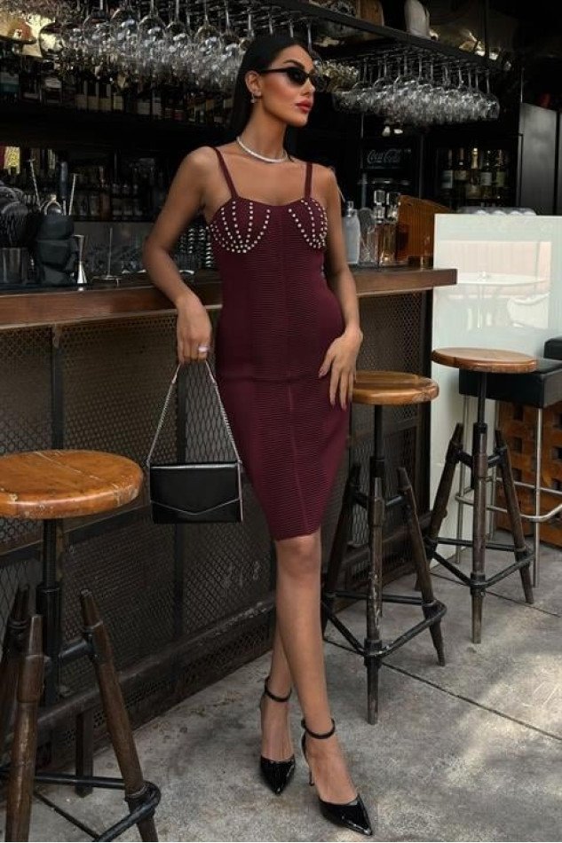 Belina Taş Detaylıı Mini Elbise 2804
