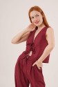 Ön Bağlama Detaylı Yelek Ve Pantolon Bordo İkili Takım