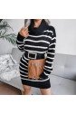 Kadın Uzun Kollu Degaje Yaka çizgili Sonya Iplik Mini Boy Triko Elbise (kemersiz)