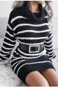 Kadın Uzun Kollu Degaje Yaka çizgili Sonya Iplik Mini Boy Triko Elbise (kemersiz)