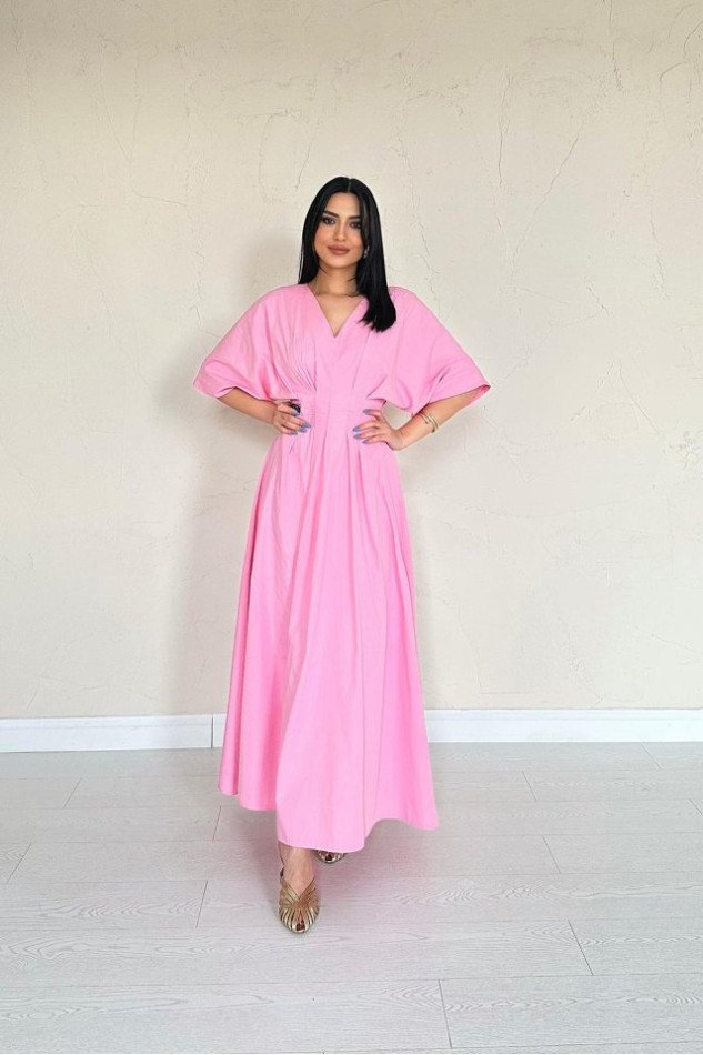 Pembe Pileli Uzun Elbise
