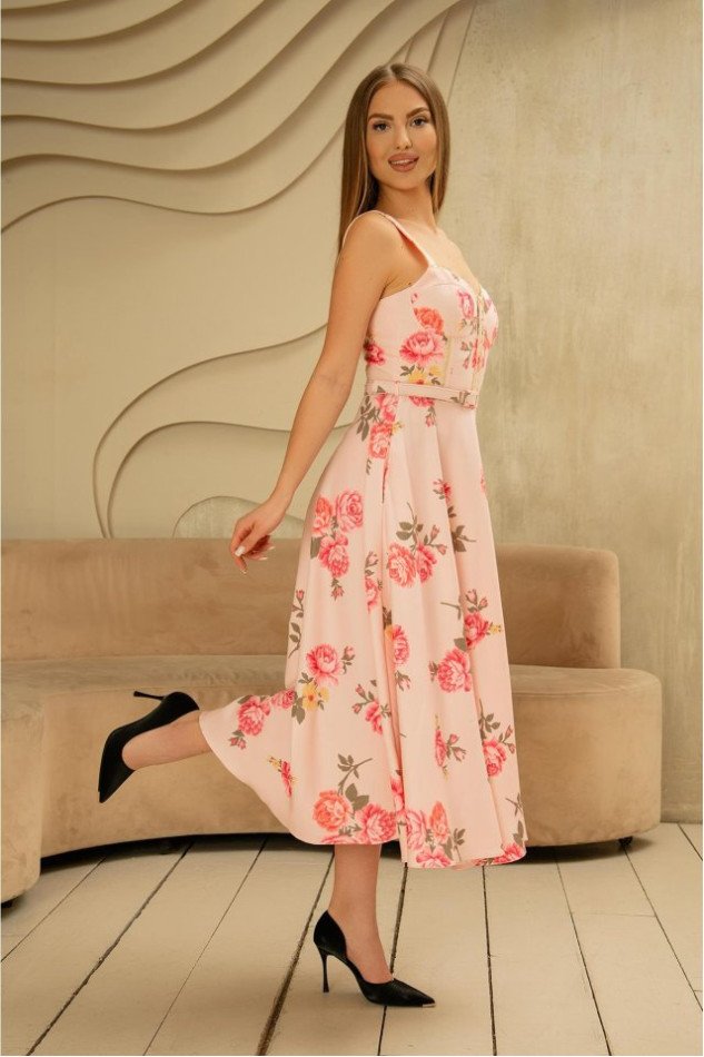Pembe İnce Kemer Detaylı Elbise