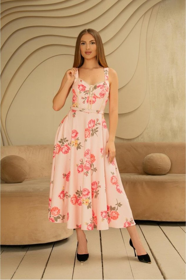 Pembe İnce Kemer Detaylı Elbise
