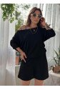Kadın Kayık Yaka Oversize Asimetrik Bluz Ve şort Iki Iplik Takım