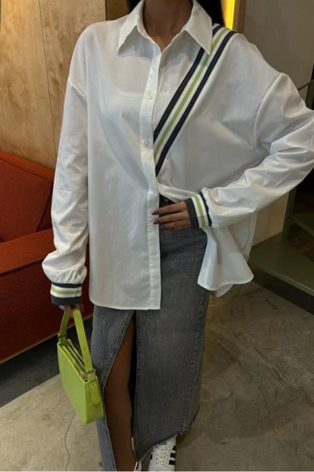 Bant Detaylı Oversize Poplin Gömlek 3436