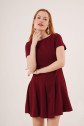 Önden Dikiş Detaylı Çan Model Bordo Elbise