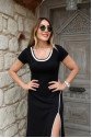 Kadın Yuvarlak Ribana Yaka Beyaz Yırtmaç Detaylı Viskon Tam Boy Elbise