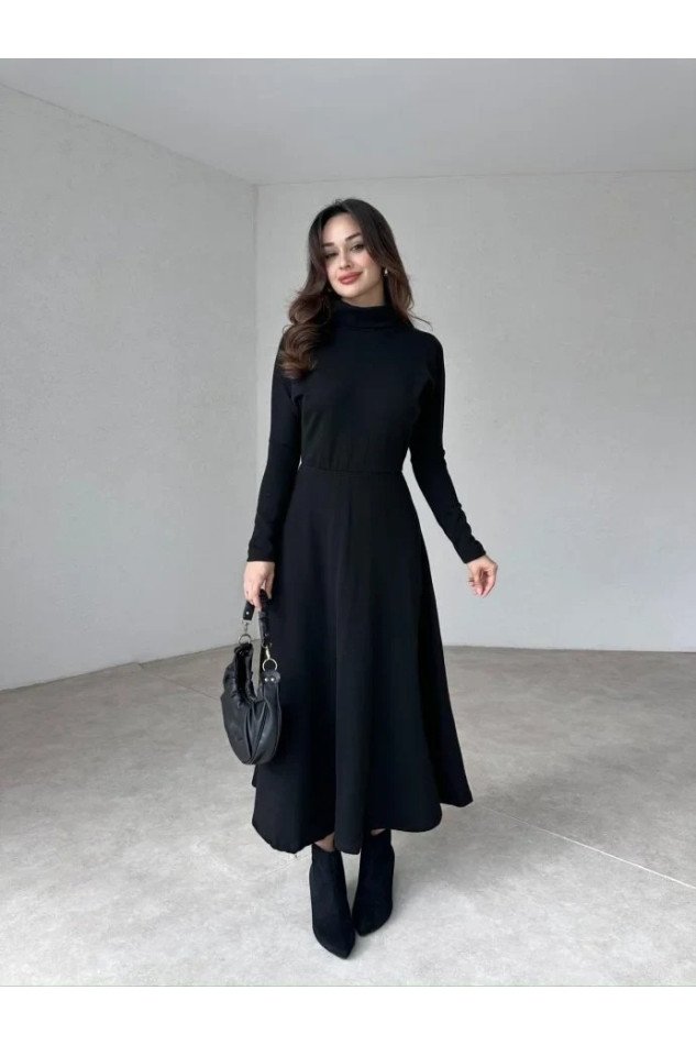 Kadın Uzun Kollu Balıkçı Yaka Uzun Akrilik Elbise