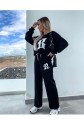 Kadın Uzun Kollu Tek Omuzu Açık Uzun Kollu Iki Iplik Bluz Ve Bağcıklı Pantolon Ikili Takım