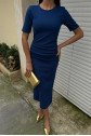 Beli Büzgülü Midi Elbise 2853
