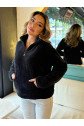 Kadın Uzun Kollu önden Fermuarlı Cepli Peluş Sweat
