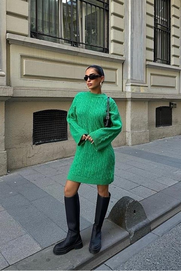 Melanie Örgü Desen Mini Elbise 2537-02