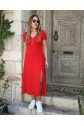 Kadın Kısa Kollu V Yaka Maxi Boy Elbise 124 Cm
