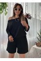 Kadın Kayık Yaka Oversize Asimetrik Bluz Ve şort Iki Iplik Takım
