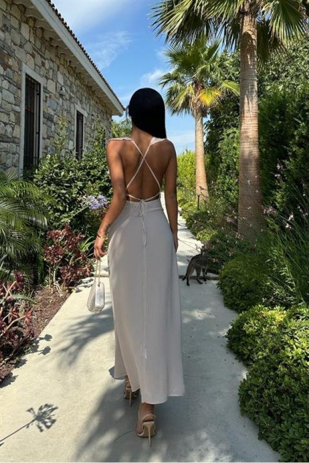 Emaline Sırt Dekolteli Şifon Elbise 2465-08