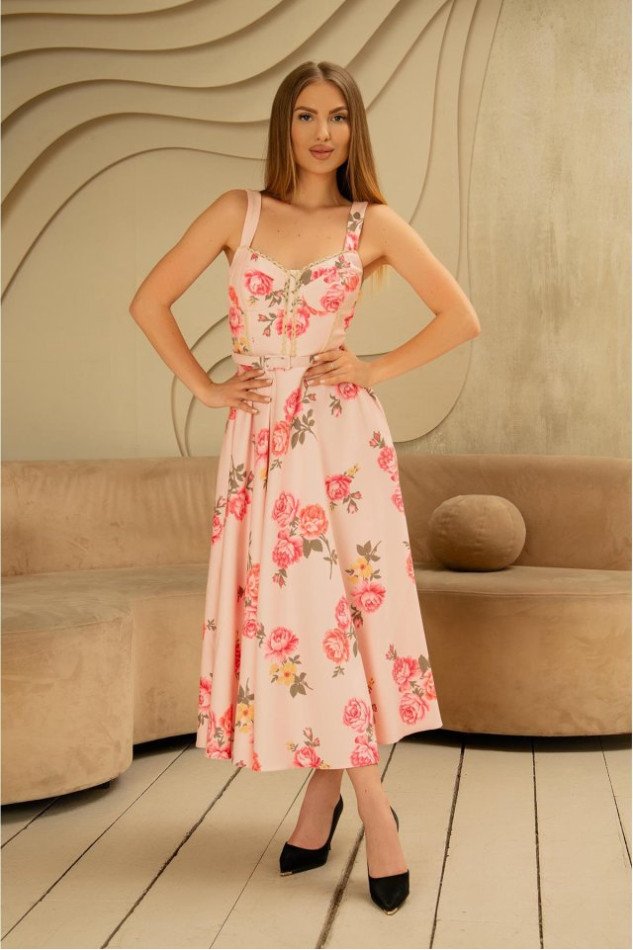 Pembe İnce Kemer Detaylı Elbise