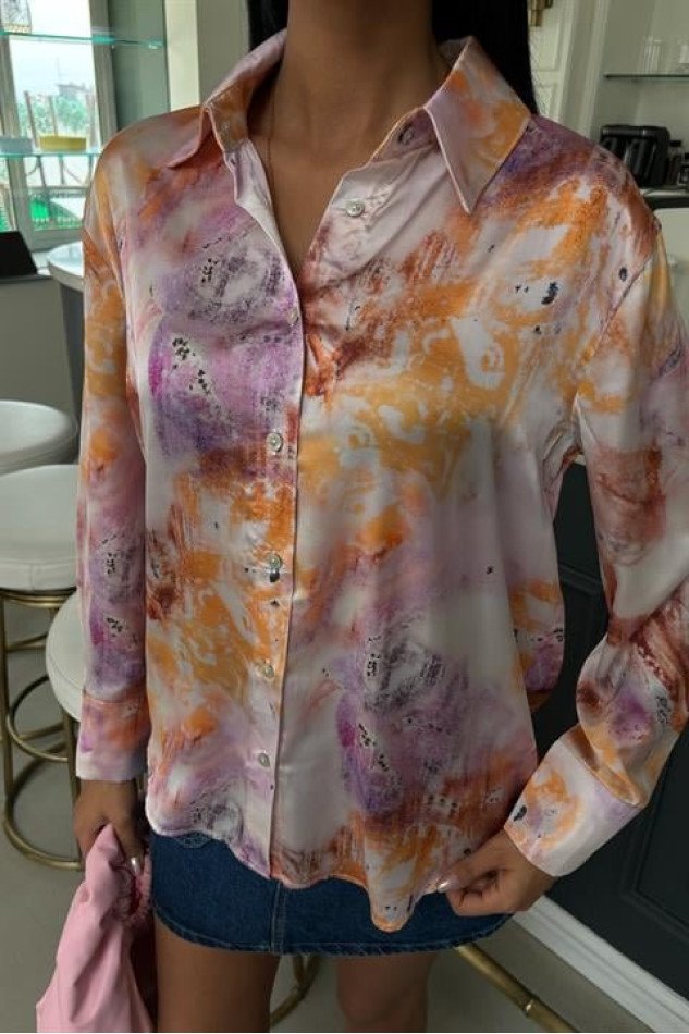 Batik Desenli Saten Gömlek 3409