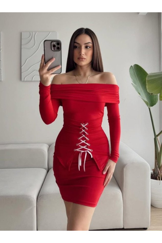 Bağcık Detaylı Straplez Elbise