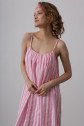 Askılı Çizgi Desen Elbise - Pembe