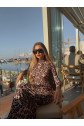 Kadın Balıkçı Yaka Sırt Dekolteli Leopar Desen Maxi Boy Elbise
