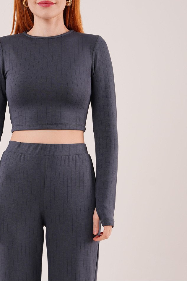 Fitilli Bluz Ve Pantolon Antrasit İkili Takım