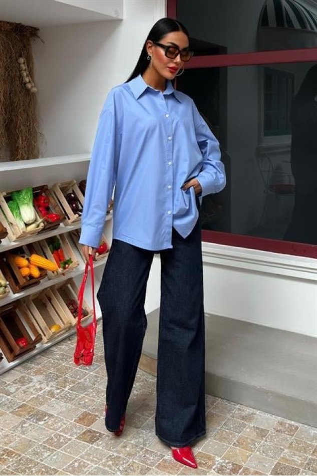 Klasik Oversize Poplin Gömlek 3421